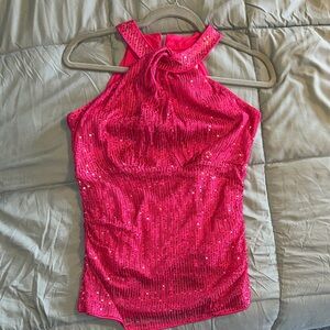 Grace Karin Fuchsia Sequin Halter Top